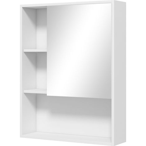 Armoire murale salle de bain 60 x 15 x 76 cm miroir étagère réglable gain de place épuré en panneau de particules blanc (1/5)