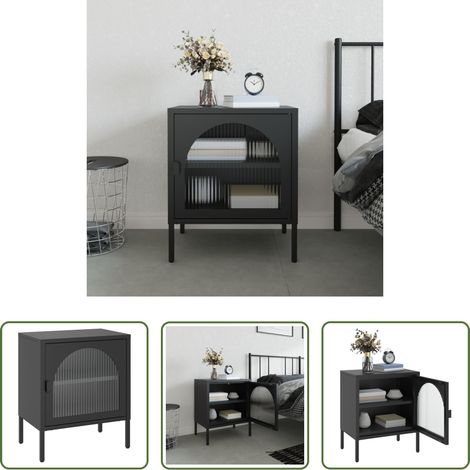 Armoire -  Table de chevet noir 50x35x60 cm verre et acier (1/5)
