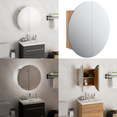 Armoire de salle de bain miroir rond et LED Chêne 40x40x17,5 cm - Meuble De Salle De Bain - Armoire De Salle De Bain - Miroir Lumineux - Éclairage Led - Rangement Cosmétiques - Home & Living (1/5)