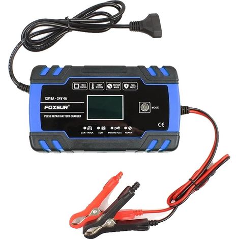 Chargeur de batterie de voiture, technologie de réparation par impulsion, multiples caractéristiques de sécurité, Bleu (1/2)