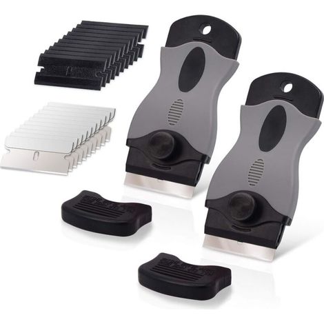 10pcs Ceramic Hob Scraper with 10 Plastic Scrapers + 10 Metal Blades, Ceramic Hob Scraper for Removing Labels, Black