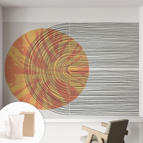 Carta Da Parati - Mural - Con Sala Da Pranzo - Camera Da Letto - Cameretta - Con Colla Gratuita Cerchio con linee 152x104 cm (1/5)