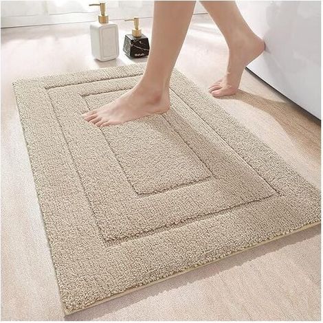 Tappetino da bagno antiscivolo - Morbido - 50 x 80 cm - Beige - Microfibra - Assorbente - Lavabile in lavatrice - Extra spesso (1/4)