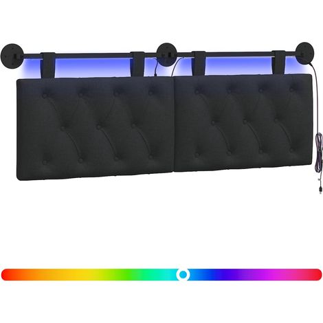 Hanging Headboard with LED Light Black Fabric vidaXL