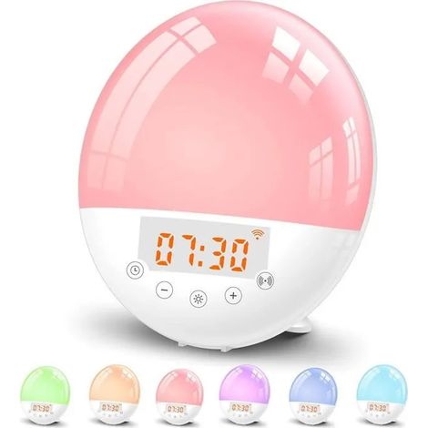 Radio Réveil Lumineux Lampe de Chevet Réveil Lumière LED Tactile Contrôle Sunrise, Snooze, 6 Sons Naturels, 7 Couleur (1/4)