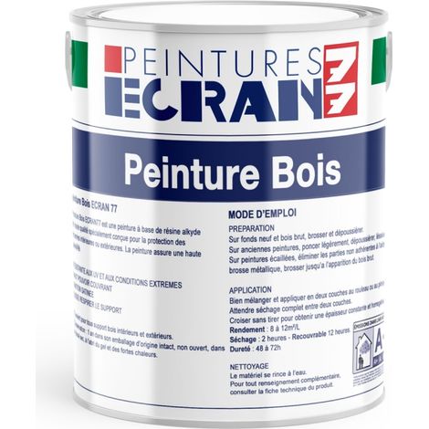 Peinture bois professionnelle, satin, peinture opacifiante, sans odeur, protège, décore, intérieur, extérieur ECRAN77 FFFFFF 1 litre (1/3)