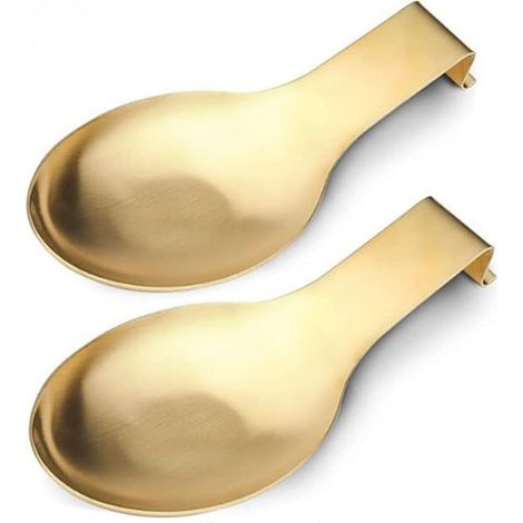 2 - Repose-cuillères - Acier inoxydable - Résistant et facile à nettoyer - Pour cuisine moderne - Doré - 25x9,5cm (1/5)