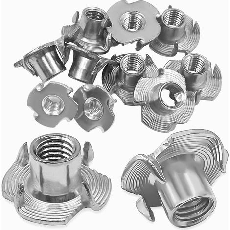 Écrous à enfoncer M8, paquet de 10 écrous à enfoncer, écrous épais à quatre broches, embouts d'enfoncement, écrous en acier au carbone galvanisés pour meubles, travail du bois et usage professionnel (1/5)