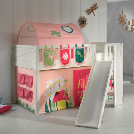 Lit mi-hauteur Scottie 90x200 cm Printemps 3 avec toboggan-blanc