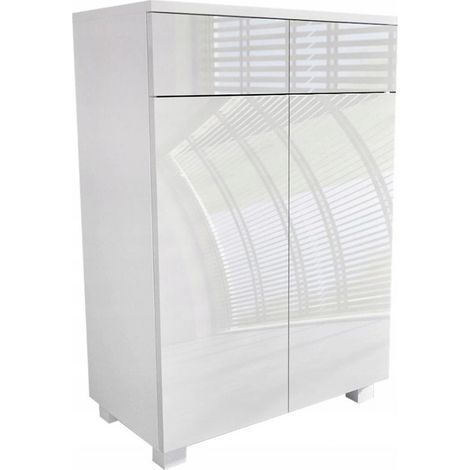 Dusine – Meuble bas de salle de bain 60 cm en mélaminé blanc laqué – Fixation murale ou sur pieds – Dimensions 60x34x77/82 cm – Fabrication européenne (1/4)