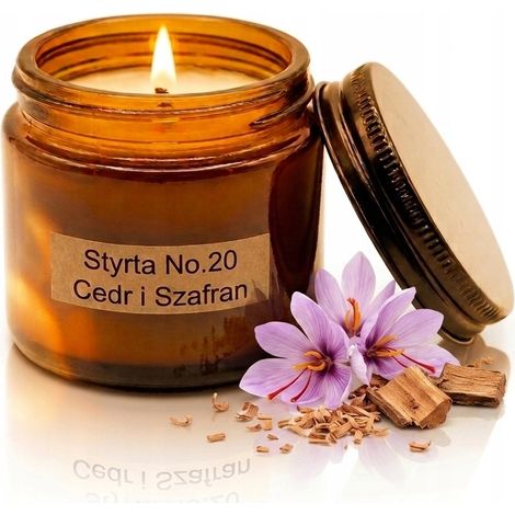 Vela de soja con aroma a cedro y azafrán, 60 ml, Styrta No. 20 Natural, en envase de vidrio. (1/4)