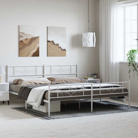 Cadre de lit métal sans matelas-Structure de lit et pied de lit blanc 193x203 cm 568053 (1/5)