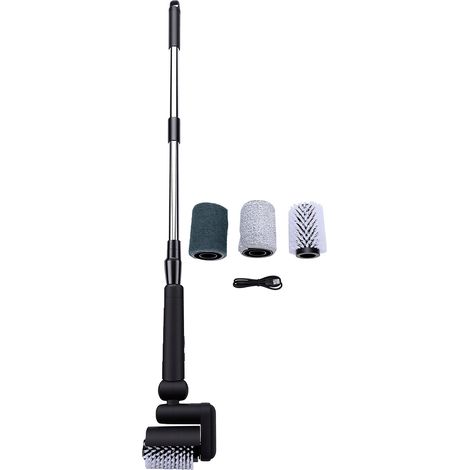 Brosse de nettoyage électrique sans fil pour salle de bain, cuisine, carrelage et sol de baignoire, avec têtes interchangeables, noire (1/5)