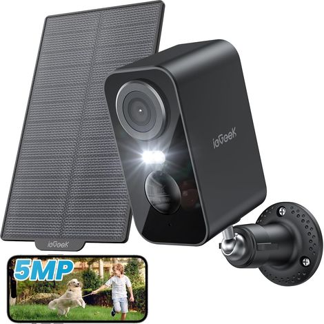 Caméra de surveillance extérieure MP Wi-Fi, batterie mAh, caméra de surveillance extérieur/intérieur, détection PIR, vision nocturne, audio bidirectionnel, projecteurs, étanche (1/5)
