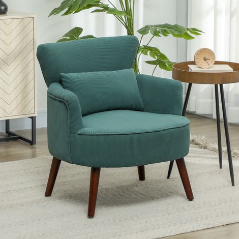 Poltrona 69x69.5x78 cm verde scuro in poliestere con braccioli arrotondati e cuscino lombare lavabile (1/4)