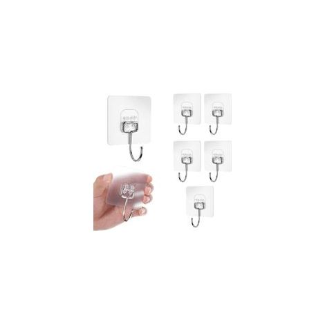 6 Pcs Grand Crochets Adhesifs Transparent Auto Adhesif 20 kg (max), Pour Accroche Salle de Bain,Cuisine,Plafond,Accrocher,Mural,Porte,Peignoirs,Porte Serviette