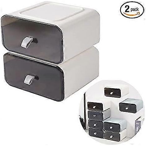 Lot de 2 tiroirs de bureau empilables, petit tiroir de rangement mural (blanc) (1/5)