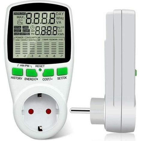 Monoblock watt/kilowatt meter, home electricity monitor, ammeter, voltmeter, wattmeter plug energy meter, meter analyzer tester, protection against (1/5)