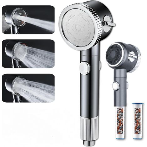 Ducha de mano de tres chorros – Gris – Tope de boquilla integrado – Soporte galvanizado (1/5)