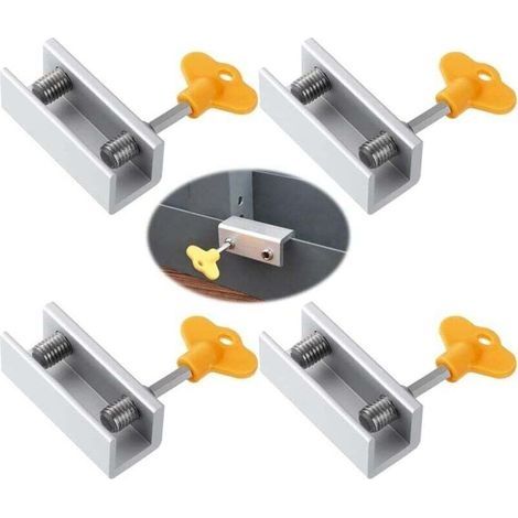 Serrures de Fenêtre Coulissantes 4 pièces Bloque Porte Coulissante Serrure de Sécurité de Cadre en Aluminium Réglable Verrou Fenêtre avec Clés pour Sécurité et Antivol (1/4)
