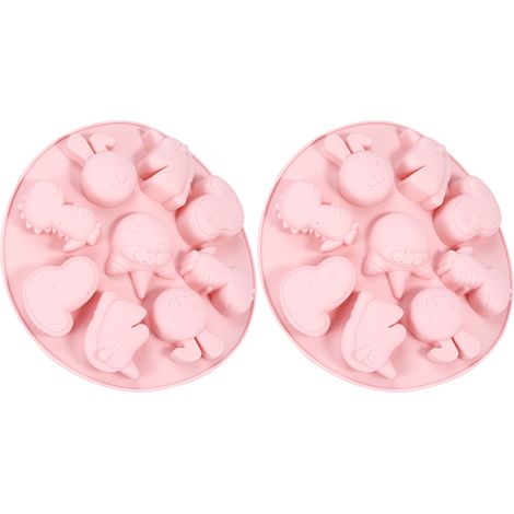2 Stück Silikon-Kuchenform in Form von Cartoon-Tieren, antihaftbeschichtet, Schokoladen-Fondant-Form, Backwerkzeuge (Pink) (1/5)