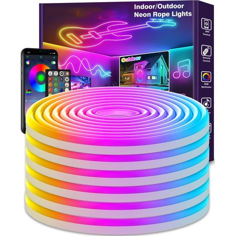 RGB Neon Ruban LED 5M, ,24V RVB Bande LED, APP et Télécommande, Synchronisation de la Musique, Mode Minuterie, pour Chambre (1/5)