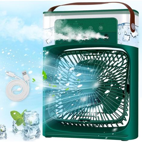 Climatiseur portable mobile, mini climatiseur, ventilateur rafraîchisseur d'air avec 3 vitesses, minuterie, 7 lumières LED, fonction de variation d'intensité (vert)-AquaForge