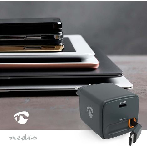 Cargador de pared GaN de 65 W con cable retráctil USB-C