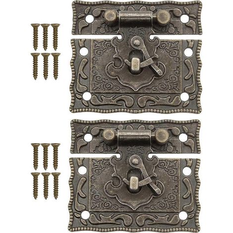 Filiyano-Lot de 2 loquets anciens en bronze et fer forgé, ferrures pour coffres et portes coulissantes, 50 x 42 mm, avec vis (lot de 2). (1/5)