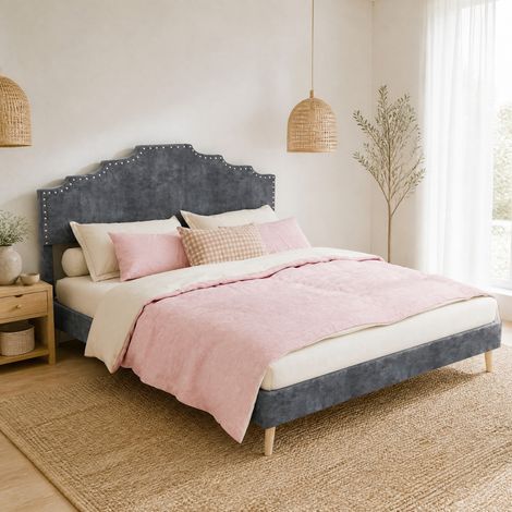 Lit 160x200 cm gris – tête de lit capitonnée, sans matelas (1/5)