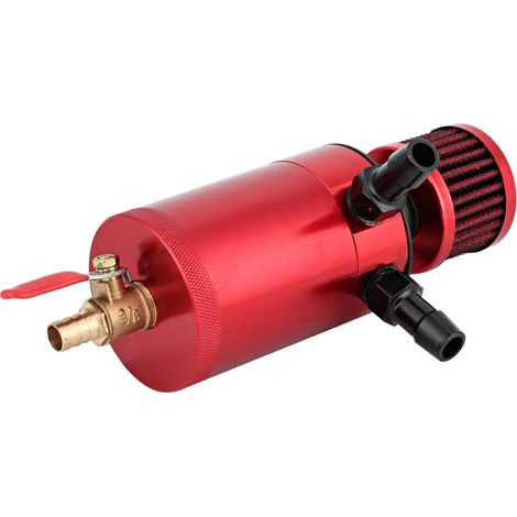 Universeller Ölauffangbehälter aus Aluminiumlegierung mit 2-Port-Zubehörset, rote Farbe, für Automotoren. (1/5)