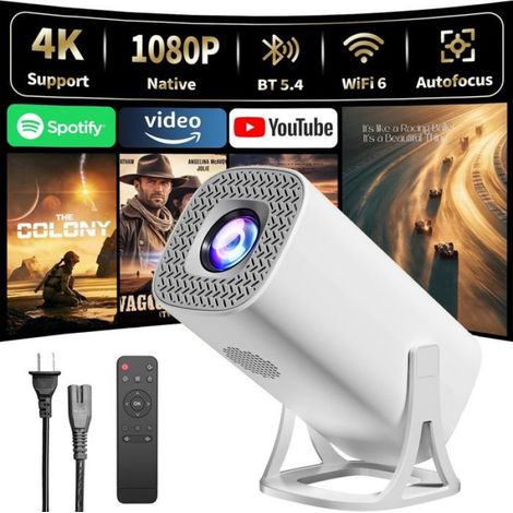 Mini Vidéoprojecteur, Support 4K 1080P Android Projecteur vidéo WiFi Bluetooth 5.0, Retroprojecteur Auto Keystoneavec (1/5)