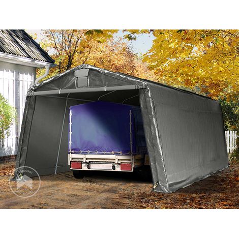 TOOLPORT Carpa Garage 3,3x6,2 m PE 600 N Garaje portátil Cobertizo Compacto de Almacenamiento Refugio 100% Impermeable gris (1/5)
