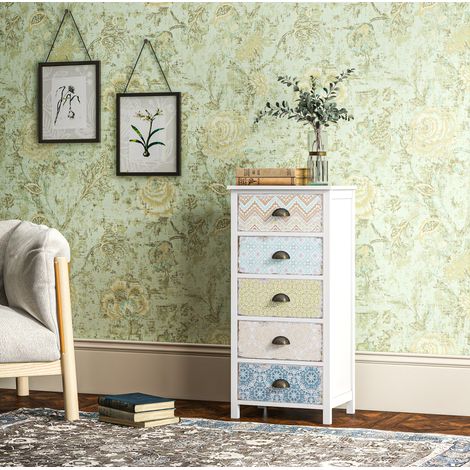 Cassettiera multicolore in MDF con 5 cassetti stile shabby chic (1/5)