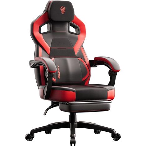 Gaming Stuhl PU Leder Fußstütze Lendenstütze Rückenlehne Rot-pu (1/5)