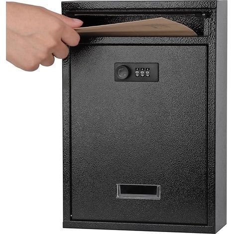 Lockable wall-mounted mailbox with combination lock, secure cash key locker suitable for home, office, and school, black, 32022085mm (1/5)
