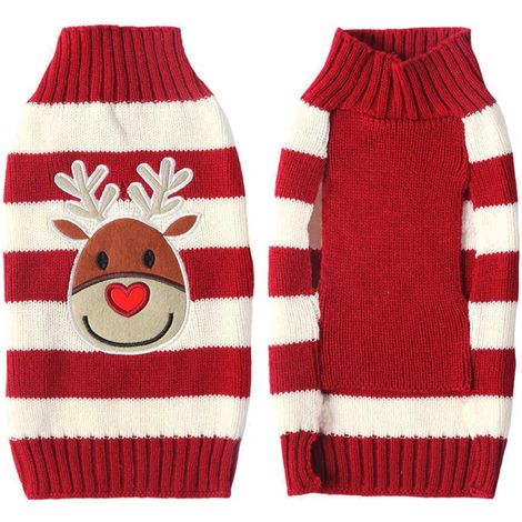 Pull de Noël pour chien avec motif renne Pull rayé rouge et blanc pour petit et moyen chien Vêtement d'hiver chaud en tricot pour animal de compagnie Chandail extensible pour chiot (1/5)