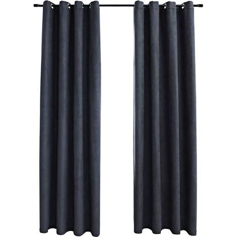 Rideaux occultants à anneaux métalliques, ensemble de deux pièces, gris anthracite, 140 x 175 cm (1/5)