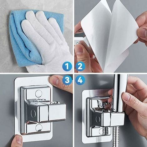 Support de douche réglable - - Angle réglable 360° - Installation sans perçage - Matériau ABS plaqué chrome (1/4)