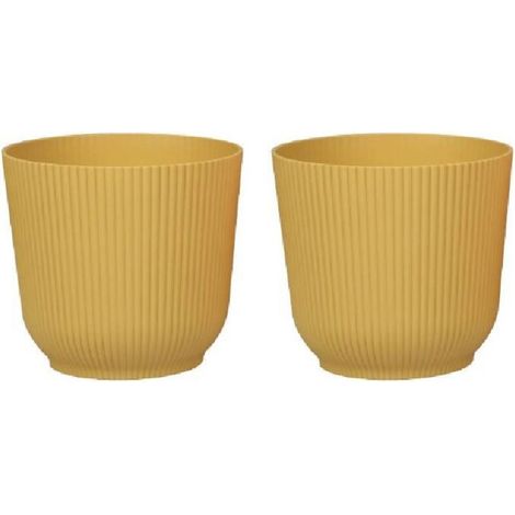 Runde, robuste und leichte Blumentöpfe aus mattem Kunststoff, für Wohn- und Esszimmer - 2 Stück (senfgelb, 14 cm)