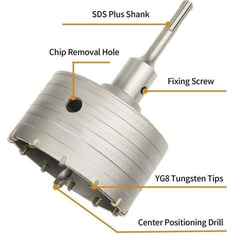 Scie à Cloche Trépan Béton avec Adaptateur SDS Plus 110 mm, Pour Brique Béton Ciment Pierre (100mm+110mm SDS Plus Adaptateur) (1/5)