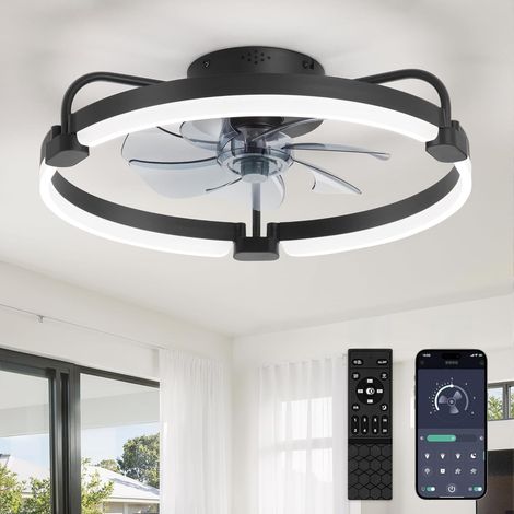 Deckenventilator mit Licht und Fernbedienung, 52,5 cm, einstellbare Farbtemperatur 3000–6000 K, LED-Ventilator, 6 Geschwindigkeitsstufen, Deckenventilator für Schlafzimmer, Schwarz