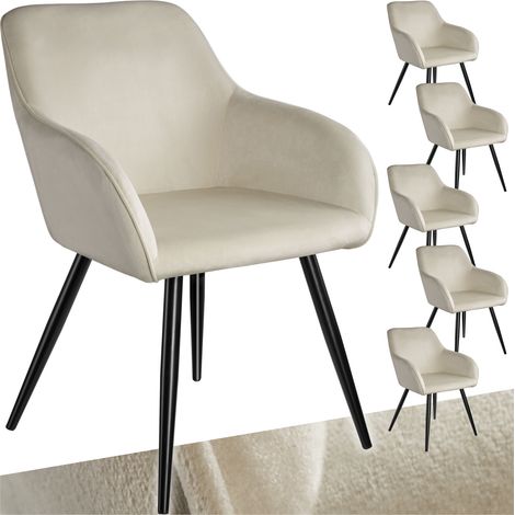 Lot de 6 chaises rembourrées effet velours crème et noir (1/4)
