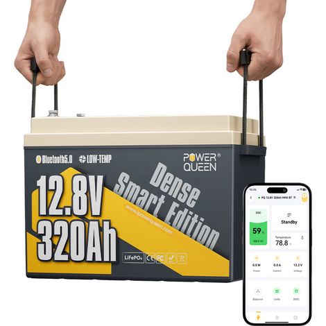 Batterie au lithium 12V320Ah Mini Sous siège Bluetooth LiFePO4 4.096kWh PowerQueen