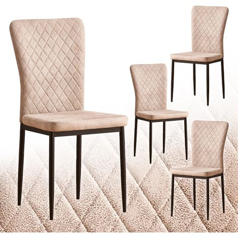 Jymtom – Lot de 6 chaises hautes en simili cuir beige – Dossier ergonomique – Pieds en métal – Charge max 100 kg – Pour salle à manger et salon