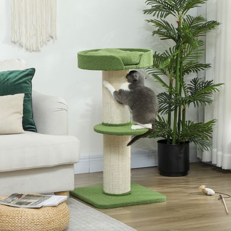 Katzenbaum  91cm Spielbaum mit Katzenbett, Plattform Lammwolle Grün