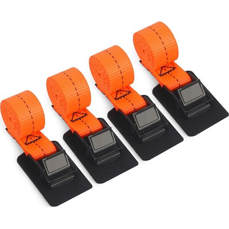 1m25mm Sangle à Cliquet à Charge Max. 250kg, 4Pcs Sangle d’arrimage avec Boucle de Serrage, Strap de Fixation Anti-Rayure pour Moto/Voiture/Porte Vélo/Camion/Bagage/Déménagement, Orange (1/5)
