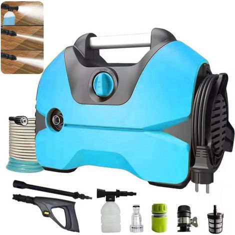Pistolet à eau électrique haute pression 140 bars, machine de nettoyage portable, outil d'irrigation, 300 L/h, plusieurs modes de sortie d'eau, bleu. (1/5)