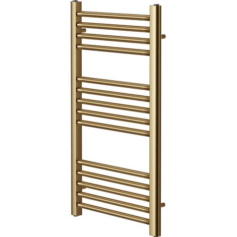 York Flat Brushed Brass Central Heating Towel Rail 400mm Wide x 800mm High