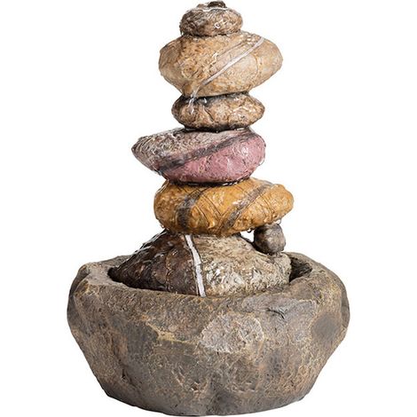 Fontaine de jardin en polyrésine ronde – Hauteur 30 cm – Capacité pompe 150 l/h – Éclairage LED intégré pour ambiance nocturne – Lumineo